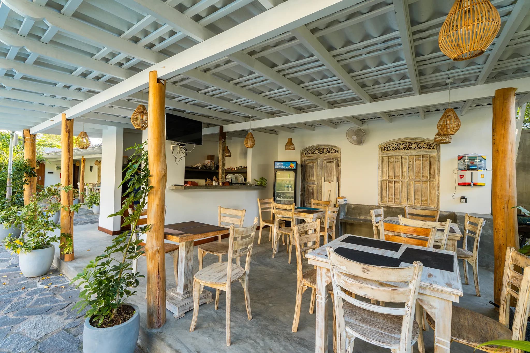The open-air restaurant terrace by day