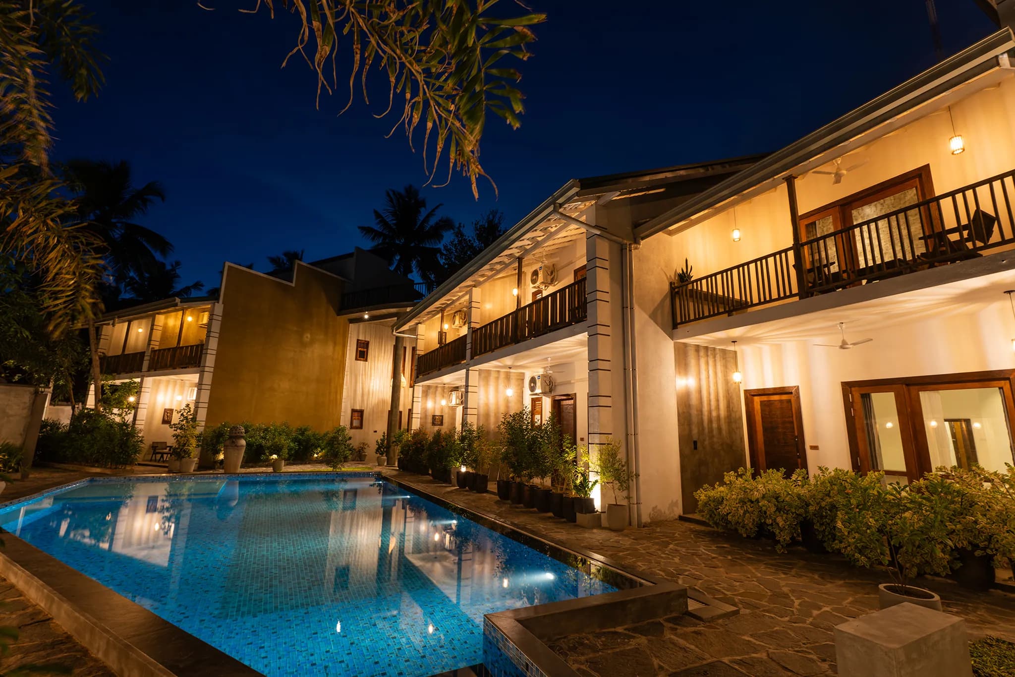 The courtyard and pool in the evening