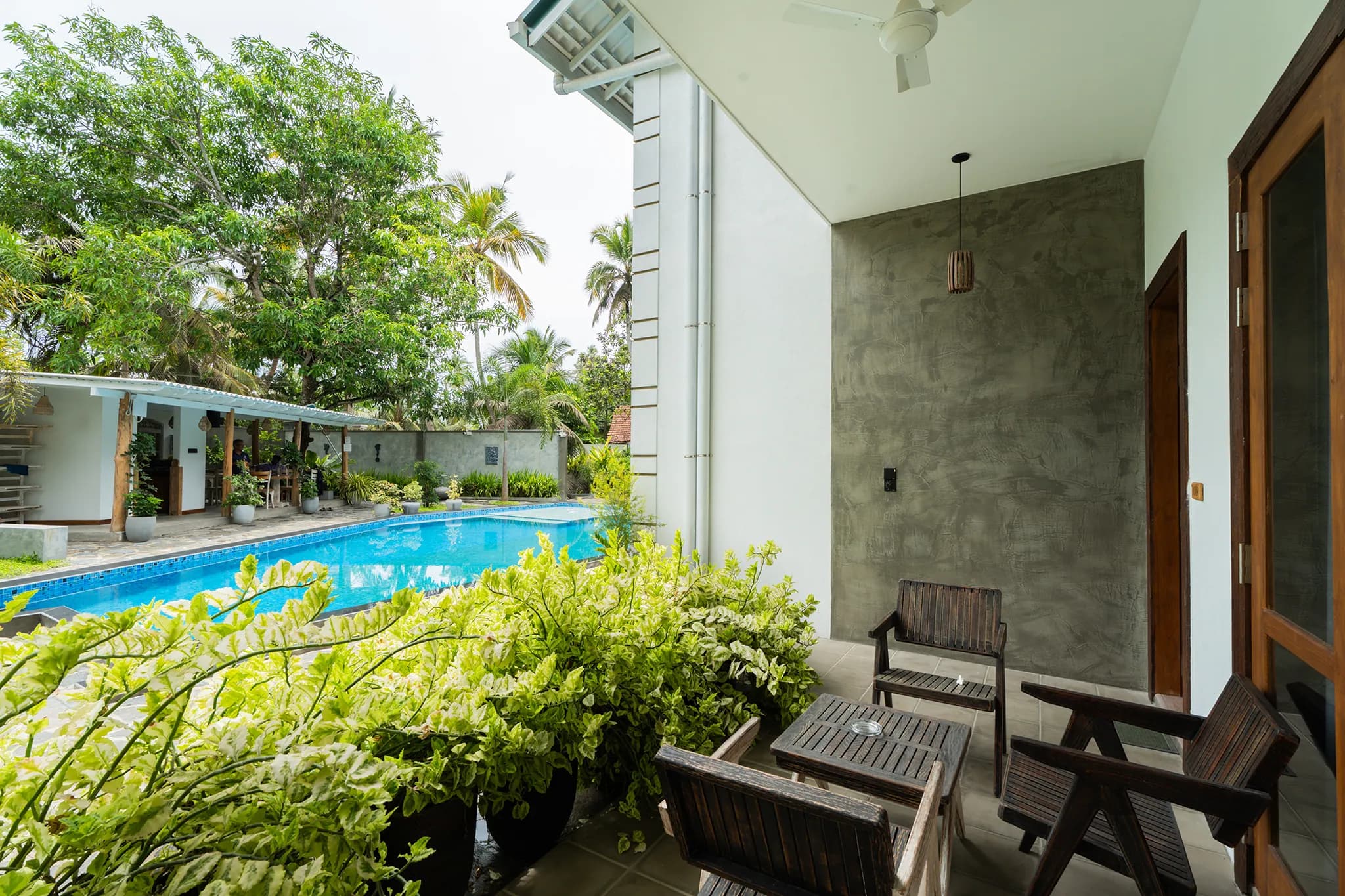 Ground-floor patio and planting beside the pool
